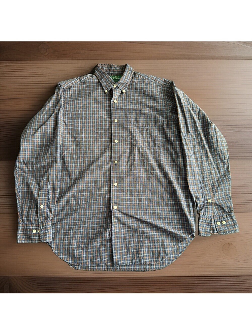 VTG Lauren Ralph Lauren Large Plaid Button Down Shirt Mens 16 34/35 100% Cotton